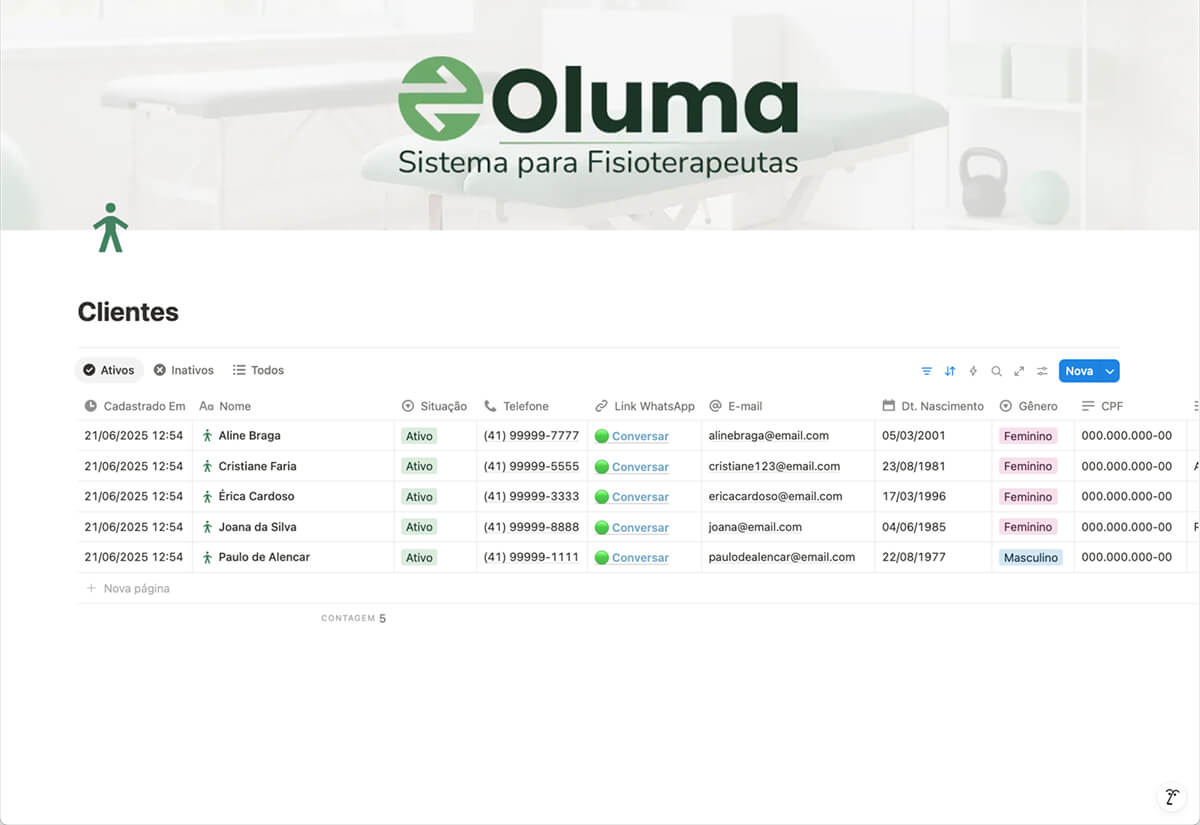 Central de Clientes: todos os dados dos seus pacientes organizados e fáceis de encontrar.