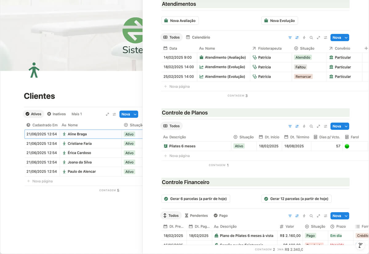 Visão 360º do paciente: histórico, atendimentos, planos e financeiro em um só lugar.