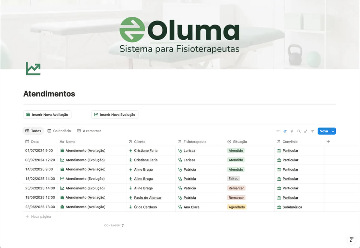 Controle de Atendimentos: registre suas sessões, reagende faltas e acompanhe cada evolução com clareza.